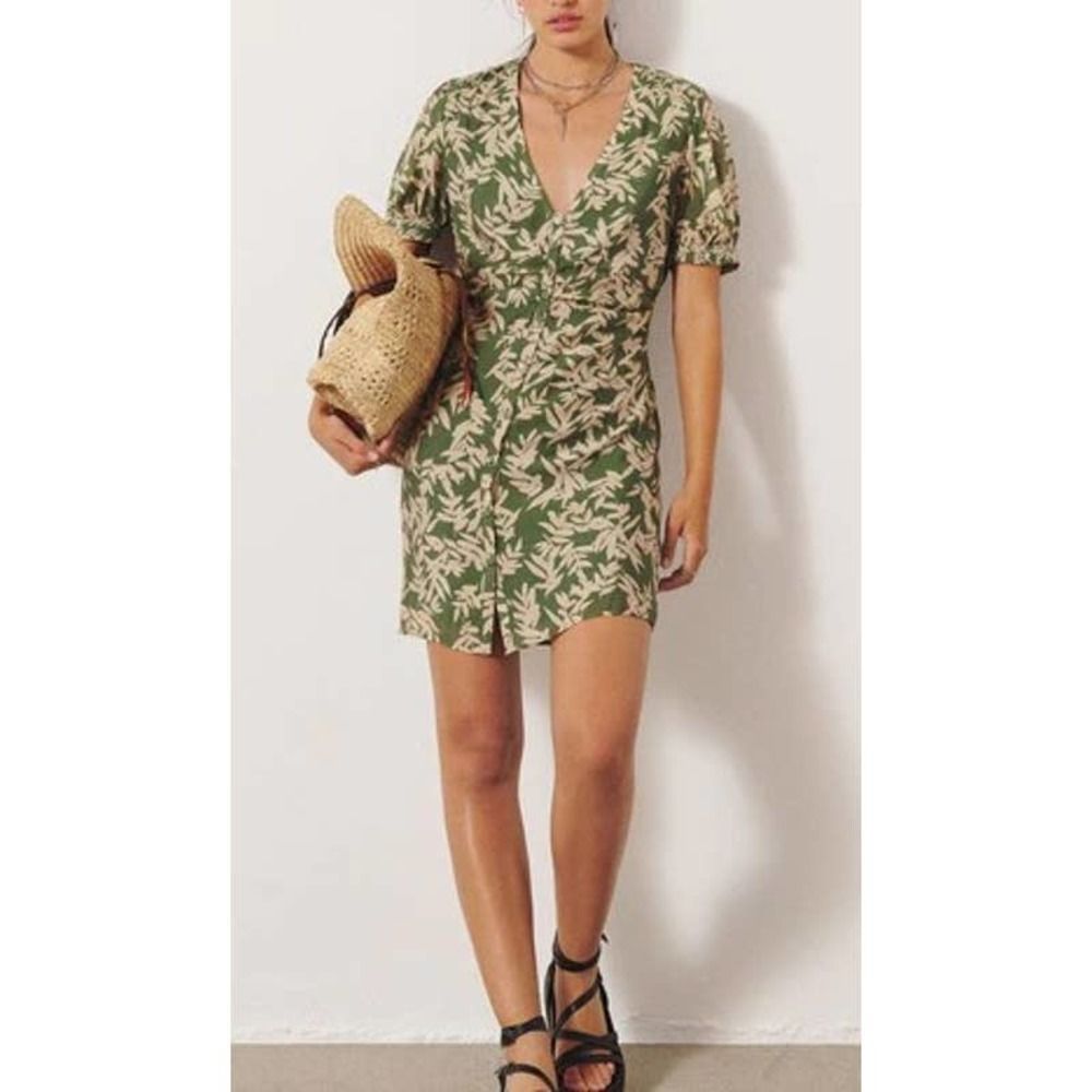 ba&sh Green Ruffled Wrap Mini Dress